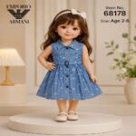 Premium Denim Blue Belted Girls Dress (68178)