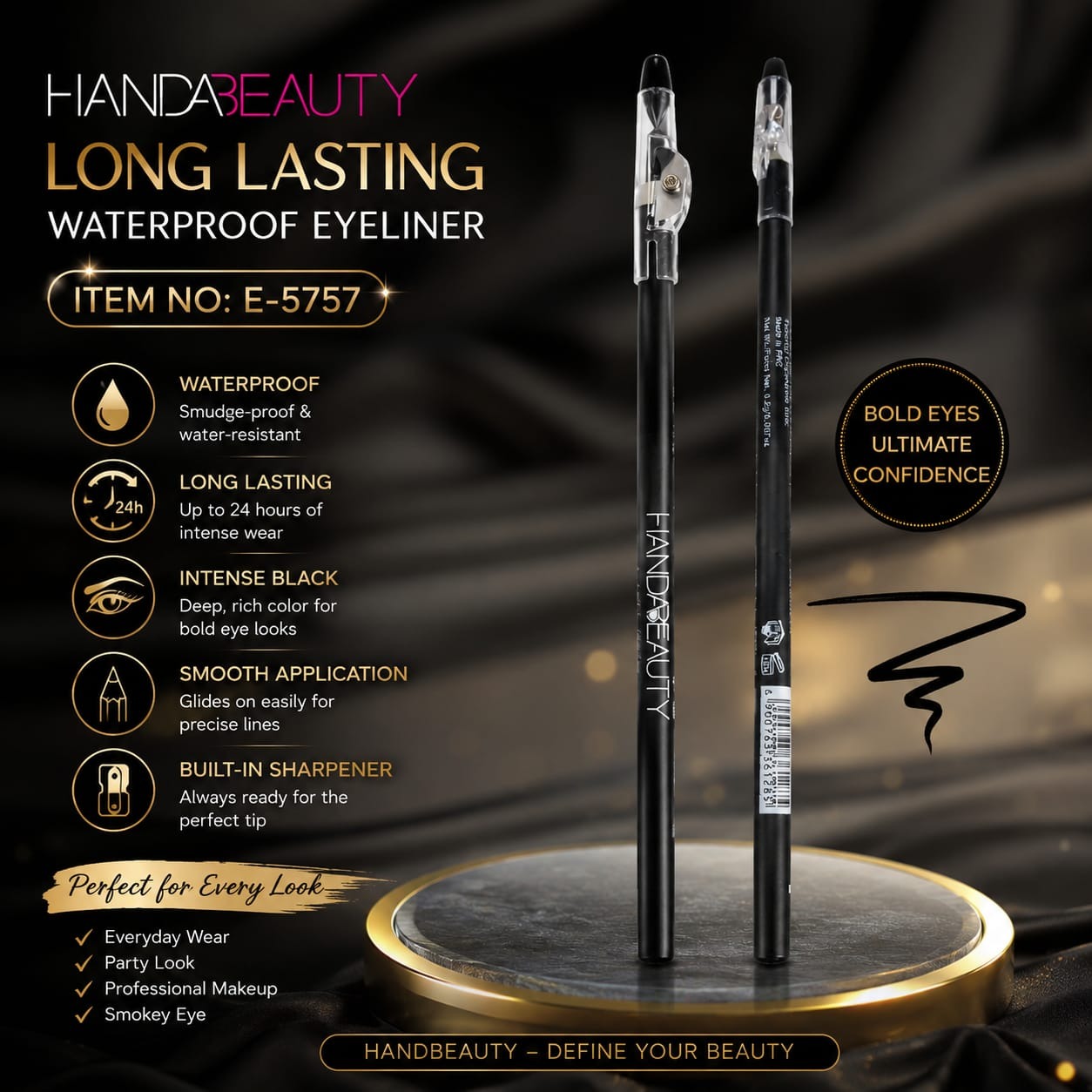 HANDABEAUTY Long Lasting Waterproof Eyeliner Pencil – E-5757 HANDABEAUTY Long Lasting Waterproof Eyeliner Pencil – E-5757 - Image 1