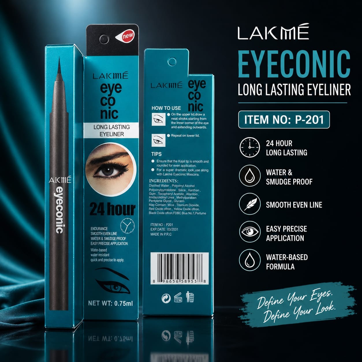 Lakmé Eyeconic Long Lasting Liquid Eyeliner – P-201 Lakmé Eyeconic Long Lasting Liquid Eyeliner – P-201 - Image 1