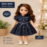 Premium Denim Princess Dress with Ribbon Belt (68357)