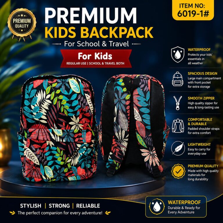 Premium Waterproof Kids Backpack (Tropical Leaf Print) – Item No. 6019-1