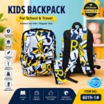 Premium Waterproof Kids Backpack with Pencil Case (Blue & Yellow Print) – Item No. 6019-1
